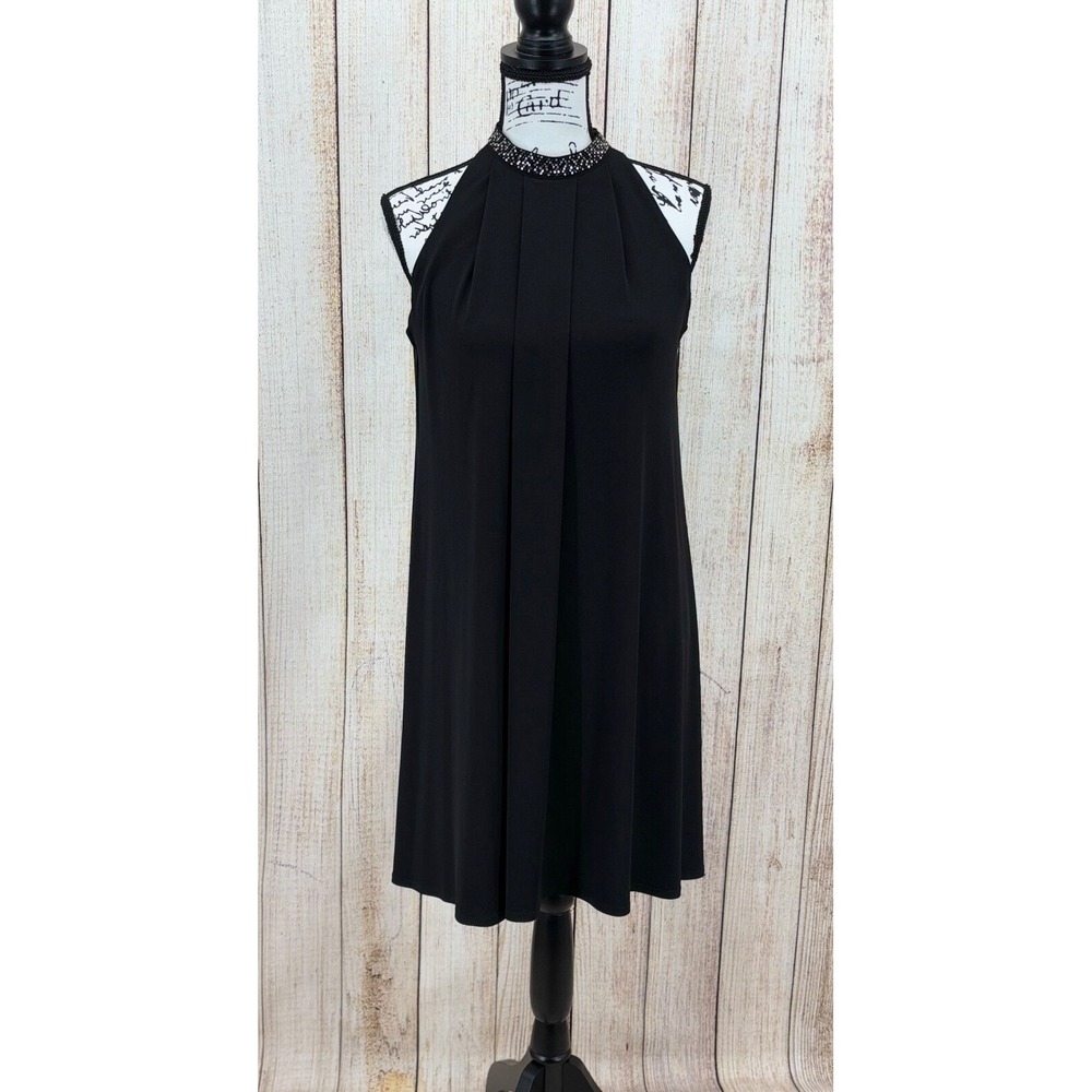 Calvin Klein Cocktail Dress Size 4 Rhinestone Collar Black Sheath Sleeveless NWT